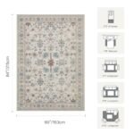 Rugxara 5x7 Washable Floral Boho Vintage Area Rug - Soft, Non-Slip Low Pile Carpet for Bedrooms & Kids Rooms (Grey) - Image 2