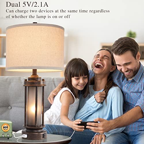 51sLLQDNHUL._SL500_.jpg Set of 2 Rustic Farmhouse Lamps with USB Ports & Frosted Glass Night Light - Bronze Finish - Image 4