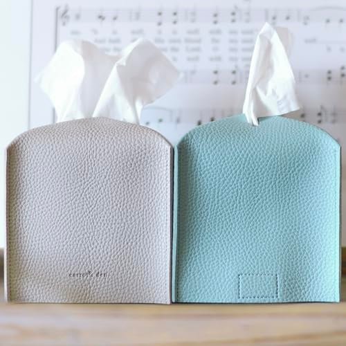 51sTC8rUUVL._SL500_.jpg Square PU Leather Tissue Box Cover with Bottom Belt by Carrot's Den | Decorative Organizer for Home & Office - Beige - Image 9