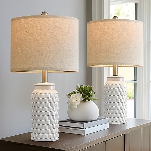 51uJucyLVIL._SL500_.jpg USumkky 20.5" White Modern Ceramic Bedside Lamps - Set of 2 for Bedroom, Living Room, or Office Decor - Image 5