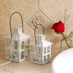 Kate Aspen White Rustic Candle Holder Lantern (6") | Vintage Wedding Centerpiece & Farmhouse Decor - Image 2