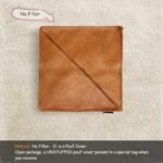Handmade Moroccan Pouf Cover in Faux Leather, 17.7" Square, Orange & Brown - Foot Rest for Living Room (Cover Only) - Image 8