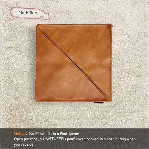 51v1u9ypMOL._SL500_.jpg Handmade Moroccan Pouf Cover in Faux Leather, 17.7" Square, Orange & Brown - Foot Rest for Living Room (Cover Only) - Image 8