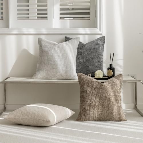 51wcESSCUzL._SL500_.jpg Set of 4 LANANAS Neutral 18x18 Decorative Throw Pillow Covers for Couch, Bed, and Boho Home Decor. - Image 2