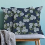 Navy Blue Hydrangea Floral Pillow Covers 18x18" - Set of 2 Outdoor Spring/Summer Decor - Image 2