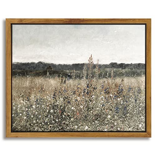 InSimSea Framed Canvas Art: Floral Meadow Landscape for Living Room, InSimSea Framed Canvas Wall Art, Meadow with Flowers Painting, Landscape for Living Room, Bedroom, Home, Bathroom Decor, 8x10