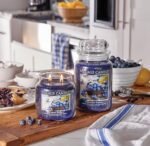 Village Candle Wild Maine Blueberry Scented Candle, Large 21.25 oz Glass Apothecary Jar - Dark Blue - Image 2