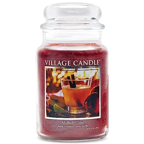 Village Candle Mulled Cider Large Glass Apothecary Jar Candle, 21.25 Village Candle Mulled Cider Large Glass Apothecary Jar Scented Candle, 21.25 oz, Red