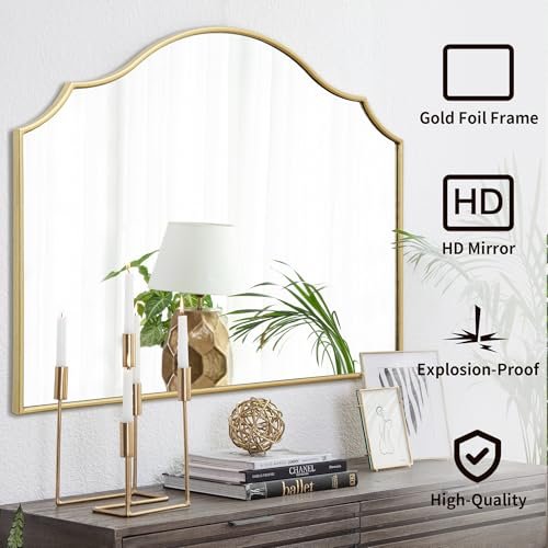 51yIunqPvAL._SL500_.jpg Besdomus Gold Scalloped Arched Mirror: 36"x26" Modern Dresser Wall Mirror for Home Decor - Image 2