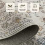 Rugxara 5x7 Washable Floral Boho Vintage Area Rug - Soft, Non-Slip Low Pile Carpet for Bedrooms & Kids Rooms (Grey) - Image 7