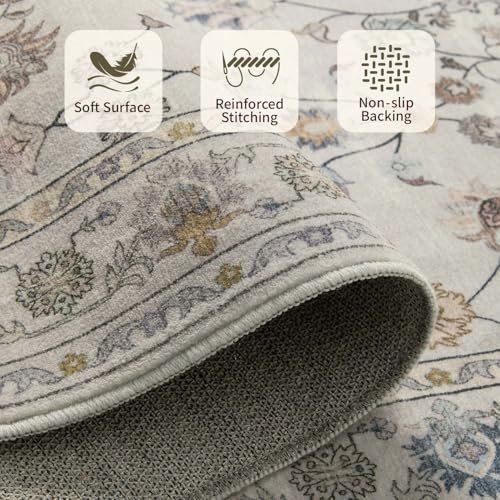51yjVPrm78L._SL500_.jpg Rugxara 5x7 Washable Floral Boho Vintage Area Rug - Soft, Non-Slip Low Pile Carpet for Bedrooms & Kids Rooms (Grey) - Image 7