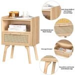 Lerliuo Rattan Nightstand: Boho Bedside Table with Drawer & Open Shelf, Solid Wood Legs, Natural Finish. Perfect for Bedrooms & Small Spaces. - Image 6