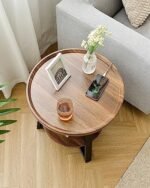 KJGKK Round End Table with Charging Station, 19.7" x 23.63", Industrial Accent Table for Small Spaces (Brown & Black) - Image 6