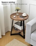 KJGKK Round End Table with Charging Station, 19.7" x 23.63", Industrial Accent Table for Small Spaces (Brown & Black) - Image 4