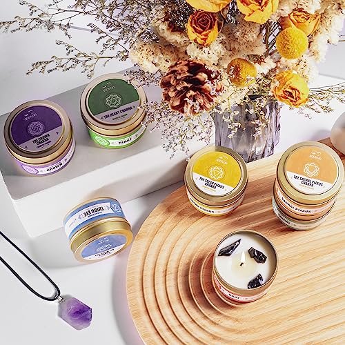 61P2QNu8YPL._SL500_.jpg AOOVOO Chakra Candles with Healing Crystals - 7 Candle Set for Aromatherapy & Spiritual Gifts - Image 4
