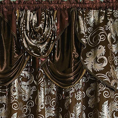 61g3-nZwJAS._SL500_.jpg GLORY RUGS Jacquard Luxury Brown Curtain Set with Valance – 2 Panels, 55x84 inches for Bedroom, Living Room, Dining Room - Image 3