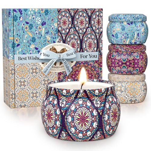 TranquilBliss 4-Pack Soy Wax Candle Set – 120 Hours Burn TranquilBliss Scented Candle Set, 4 Pack Soy Wax Candles, 120H Burn Time, Ideal Gifts for Women, Birthday Presents