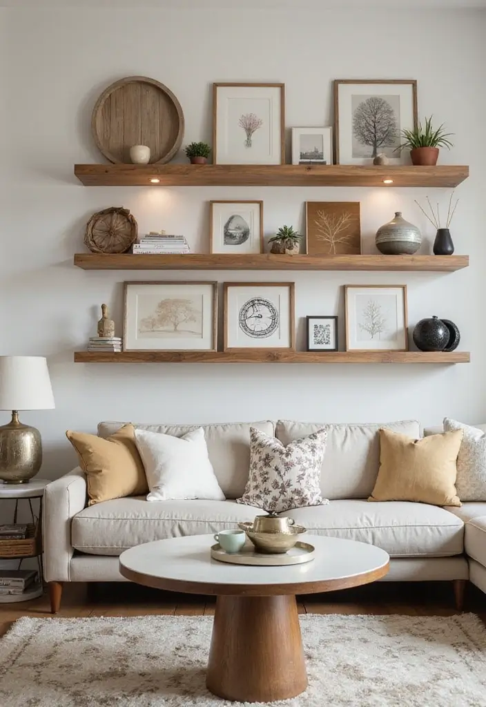 15 DIY Wall Art Projects That'll Transform Your Space on a Budget (You Won't Believe #7!) - 15. DIY Floating Shelves with Art Display
