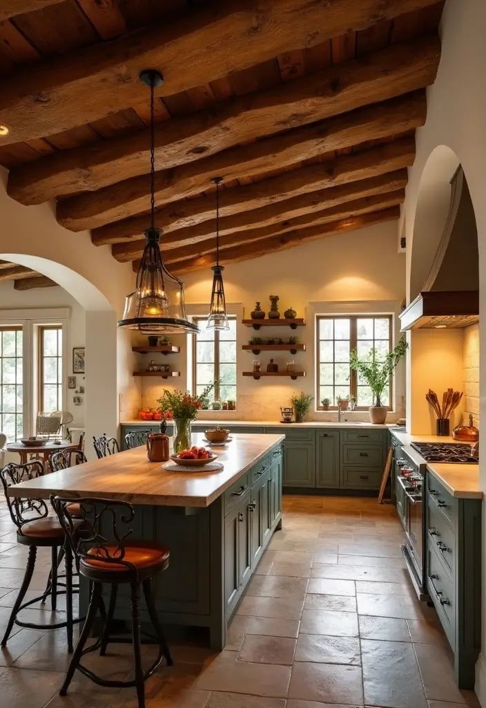 15 Stunning Mediterranean Kitchen Decor Ideas That'll Make You Want to Cook Every Day! - 2. Rustic Wooden Beams