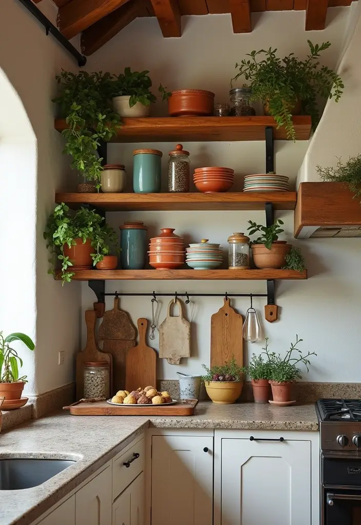 15 Stunning Mediterranean Kitchen Decor Ideas That'll Make You Want to Cook Every Day! - 4. Open Shelving with Purpose