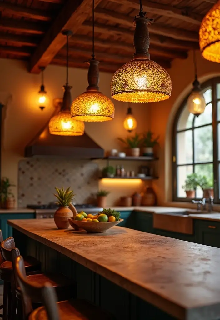 15 Stunning Mediterranean Kitchen Decor Ideas That'll Make You Want to Cook Every Day! - 7. Bright Lighting Fixtures