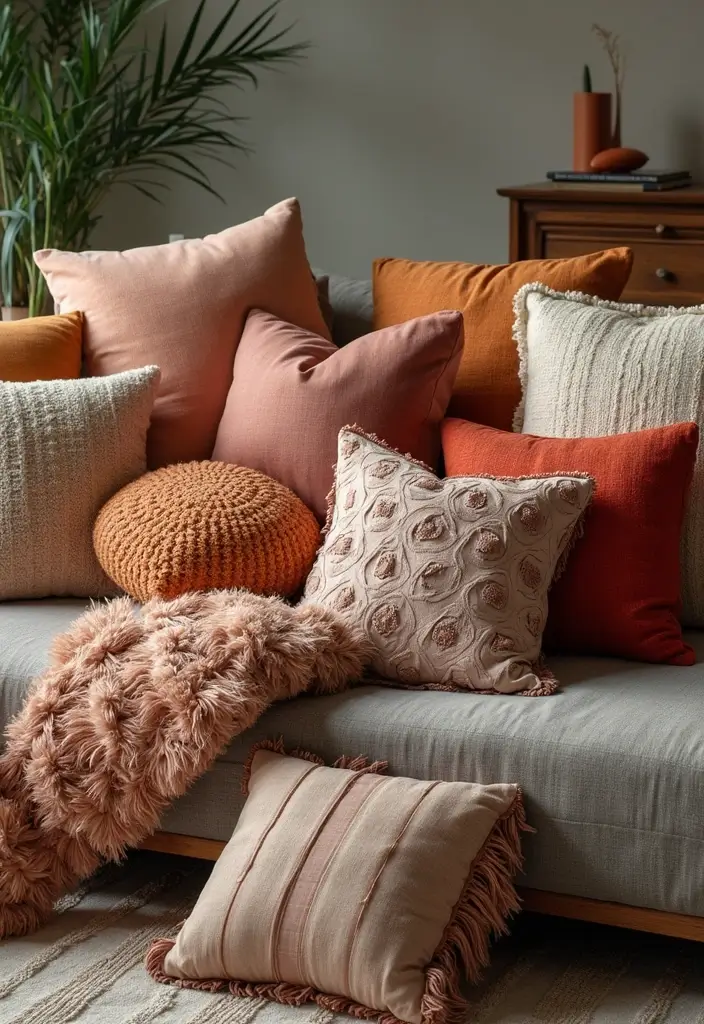 20 Ideas de Decoración que Transformarán Tu Hogar en un Refugio Acogedor (¡No Creerás la #7!) - 1. Añade Cojines de Texturas Variadas