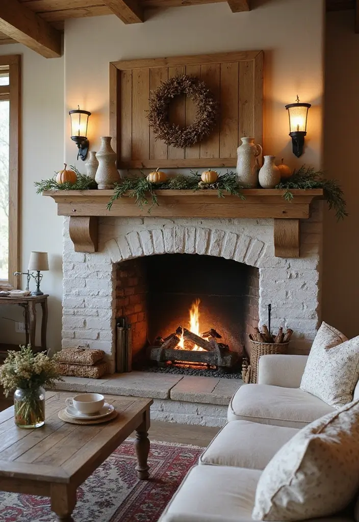 22 Rustic Farmhouse Decor Ideas That'll Make Your Home Feel Like a Cozy Retreat! - 12. Farmhouse-Style Fireplace