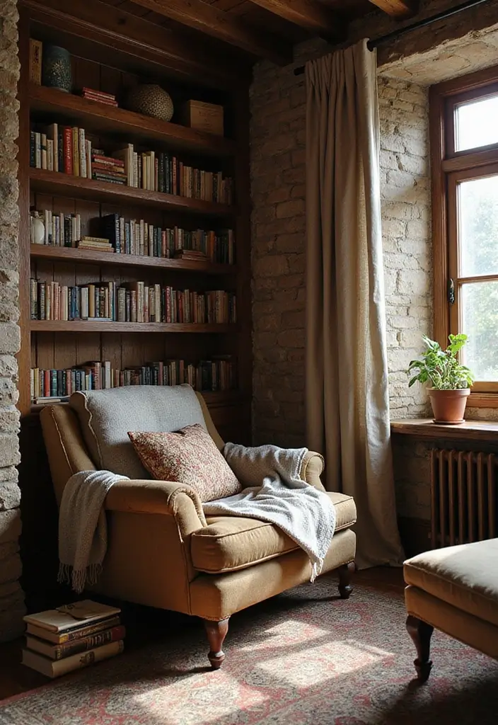 22 Rustic Farmhouse Decor Ideas That'll Make Your Home Feel Like a Cozy Retreat! - 18. Rustic Book Nook