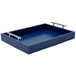 Juvale Blue Coffee Table Serving Tray with Coasters and Gold/Silver Handles (16x12) - Image 9