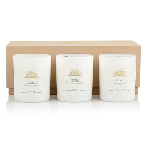 313w2329GML._SL500_.jpg AVA CONCEPT Soy Candles with Healing Crystals: Amethyst, Lazurite, Citrine. Scented Set of 3 (3.5 oz each) - Perfect Energy Gift for Women. - Image 3
