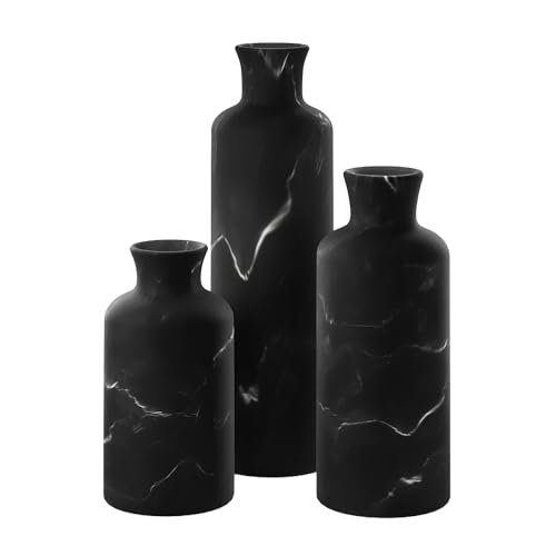 Creative Scents Black Marble Vase Set - Premium Home Decor Creative Scents Black Marble Look Vase Set - Vases Home Decor, Premium Quality for Holding Pampas Grass, Dried/Fresh Flowers, Vases for Decor - Kitchen, Bedroom, Office, Living Room, or Shelf Decor