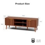 Mid-Century Modern TV Stand for Living Room - Fits 55/60/65" TVs, Console with Fluted Doors & Open Shelves, Walnut. - Image 2