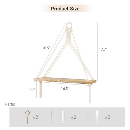 31957NRzm1L._SL500_.jpg Mkono Macrame Hanging Shelves Set of 2 - Boho Wall Decor, Rustic Wood Floating Storage for Bedroom, Bathroom, Living Room, and Nursery. Perfect for Plants and Photos! - Image 3