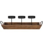 MyGift Black Metal 3-Pillar Candle Holder Set with Rustic Wood Tray & Handles – Perfect Tabletop Centerpiece! - Image 2