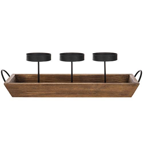 31BRvN3XyYL._SL500_.jpg MyGift Black Metal 3-Pillar Candle Holder Set with Rustic Wood Tray & Handles – Perfect Tabletop Centerpiece! - Image 2
