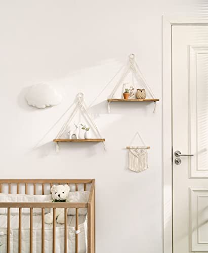 31CfTm6RDgL._SL500_.jpg Mkono Macrame Hanging Shelves Set of 2 - Boho Wall Decor, Rustic Wood Floating Storage for Bedroom, Bathroom, Living Room, and Nursery. Perfect for Plants and Photos! - Image 5