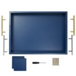 Juvale Blue Coffee Table Serving Tray with Coasters and Gold/Silver Handles (16x12) - Image 7