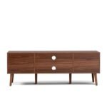 Mid-Century Modern TV Stand for Living Room - Fits 55/60/65" TVs, Console with Fluted Doors & Open Shelves, Walnut. - Image 7