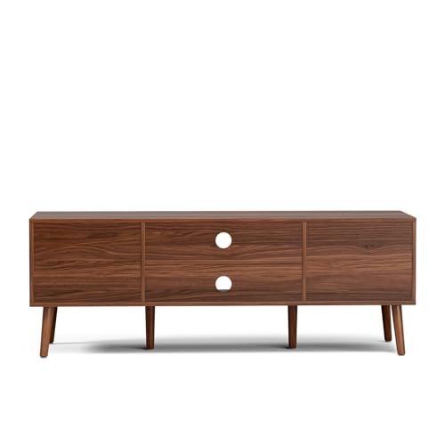 31Mod-g7vL._SL500_.jpg Mid-Century Modern TV Stand for Living Room - Fits 55/60/65" TVs, Console with Fluted Doors & Open Shelves, Walnut. - Image 7