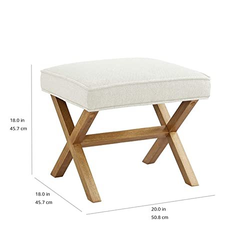 31NbPQd1hML._SL500_.jpg Amazon Basics Small Ottoman Foot Rest: Mid-Century Square Polyester Stool, Ivory White, 18"D x 19.8"W x 18.3"H - Image 3