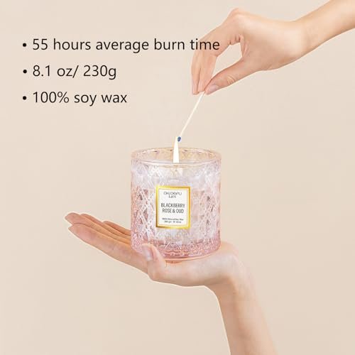 31Qs1q3Tq7L._SL500_.jpg Chloefu LAN Rose & Oud Scented Candle - Perfect Mother's Day Gift, 55-Hour Burn, 100% Natural Soy Wax, Pink Home Decor. - Image 2
