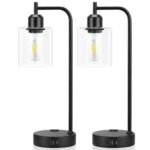 Set of 2 Industrial Touch Table Lamps - 3-Way Dimmable with USB Ports, Black Glass Shade for Bedroom & Office. - Image 8