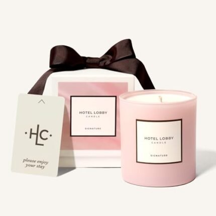 Hotel Lobby Signature Candle – Luxury Hand-Poured 9.75oz Soy Wax with Amber, Cedar, and Musk – Infused with Essential Oils, 65-Hour Burn Time, Reusable Vessel, Clean Burn
