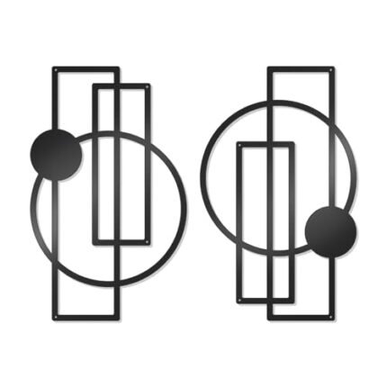 OYEFLY 2 Pcs Metal Abstract Wall Art,Modern Geometric Decor (Black, style 1)