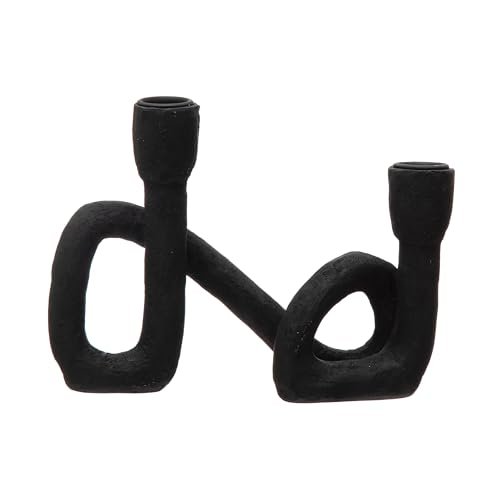 Bloomingville Modern Black Double Taper Candle Holder - Sculptural Design Bloomingville Modern Sculptural Double Taper Candle Holder, Black