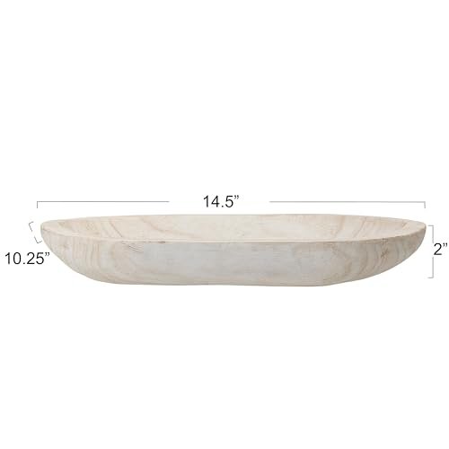 31wFaRaTkML._SL500_.jpg Hand-Carved Bloomingville Paulownia Wood Bowl with Whitewashed Finish for Elegant Decor - Image 2