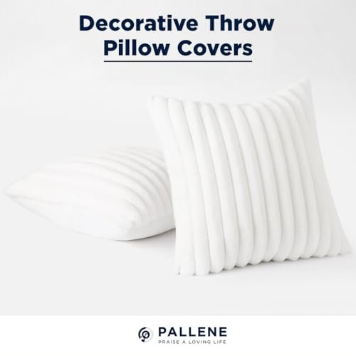 31z6oDA1pSL._SL500_.jpg Set of 2 Pallene 18x18 Faux Fur Plush Throw Pillow Covers - Soft, Fluffy, Striped Decor for Couch or Living Room in White. - Image 5