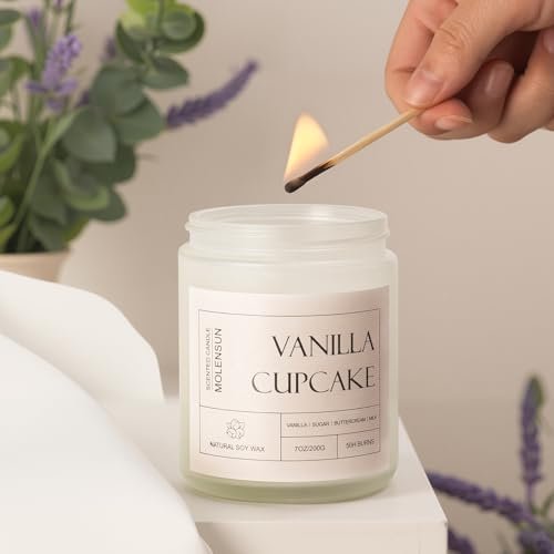 419JW9Bp0L._SL500_.jpg Molensun 4-Pack Home Scented Candles: Long-Lasting Soy Gift Set for Mother's Day 28oz - Lavender, Lemon Eucalyptus, Sage Citrus, Vanilla Cupcake. - Image 8