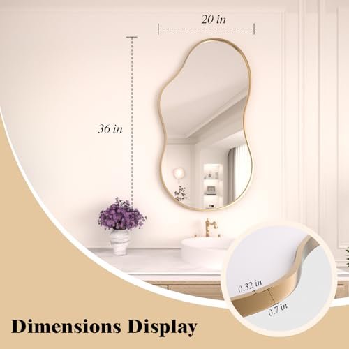 41-CLdeIQNL._SL500_.jpg WEER 20x36 inch Gold Asymmetrical Wall Mirror – Decorative Aluminum Alloy Frame for Bathroom, Bedroom, Entryway. - Image 7