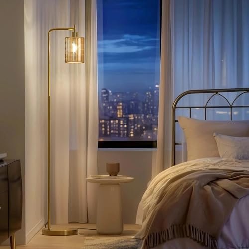 41-bWKykeYL._SL500_.jpg Oneach 66" Gold Floor Lamp: Boho Rattan Shade Lamp with LED Bulb & Foot Switch for Home & Office. - Image 7